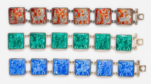 A Collection of Sterling Silver and Enamel "Fairy Tale" Bracelets, David Andersen, 89.50 dwts.
