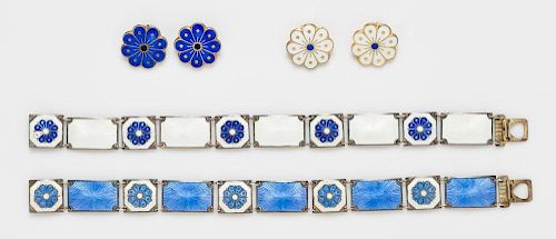 A Collection of Sterling Silver, Gilt Silver and Polychrome Enamel Floral Motif Jewelry, David Andersen, 16.50 dwts.