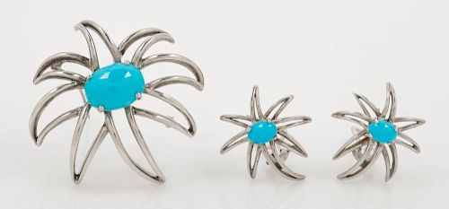 A Sterling Silver and Turquoise "Fireworks" Demi Parure, Tiffany & Co., 1995, 18.70 dwts.