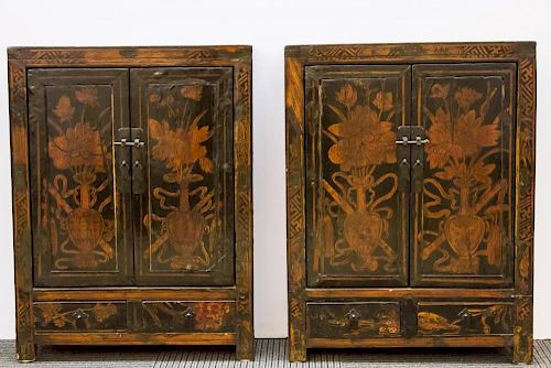 Chinese Qing Antique Black Lacquer Cabinets