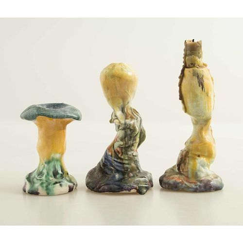 Attributed to Robert Arneson (California, 1930-1992), Three Ceramic Candlesticks