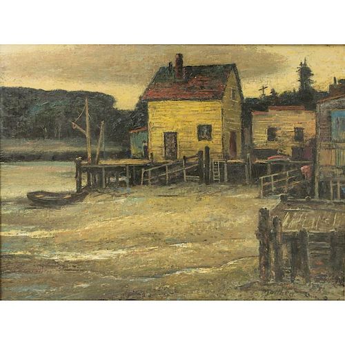John Britton Matthew (California, 1896-1980) Painting, Dock Scene