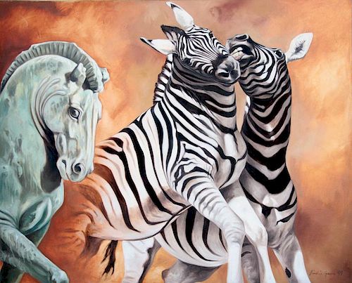 Grove, Kindrie, American 20-21st C.,(Zebra and Horse Statue),