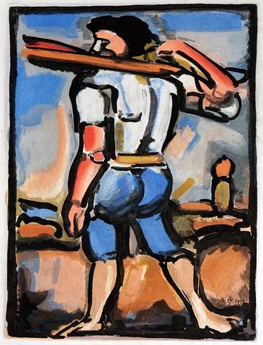 Rouault, Georges, French 1871-1958,"Aide-Bourreau (Portant un des Bois de la Croix)[Helper Carrying a Board for the Cross]",