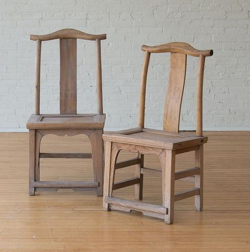 Pair of Chinese Provincial Elm Side Chairs