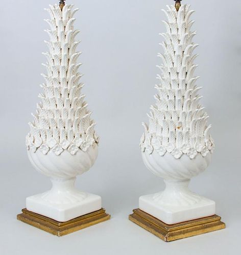 Pair of Manises Glazed Pottery Table Lamps