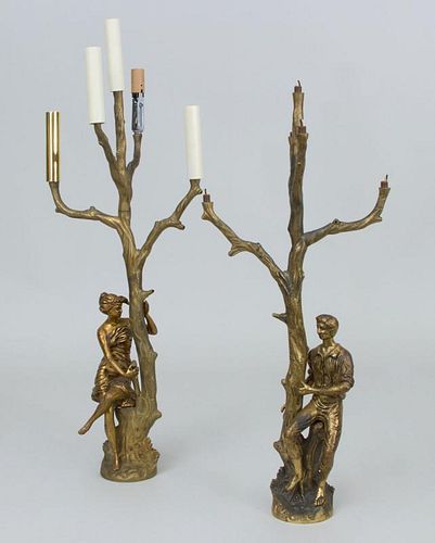 Two Gilt-Metal Figural Tree-Form Candelabra