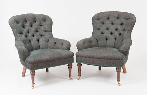 Pair of Victorian Style Upholstered Club Chairs