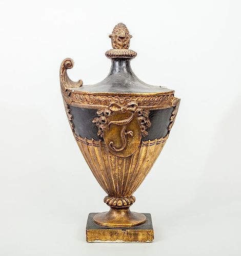 Neoclassical Style Painted and Parcel-Gilt Composition Urn