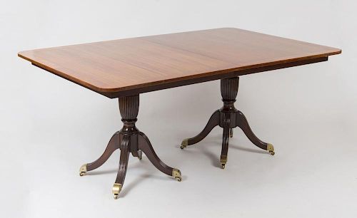 Regency Style Mahogany and Fruitwood Two-Pedestal Dining Table
