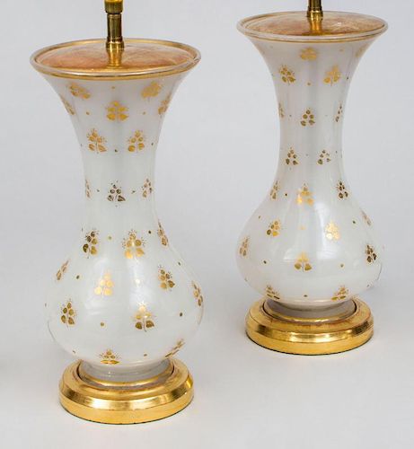 Pair of Opaline Glass Vases, Mounted as Lamps