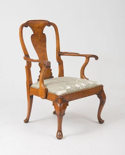 Queen Anne Style Carved Walnut Armchair