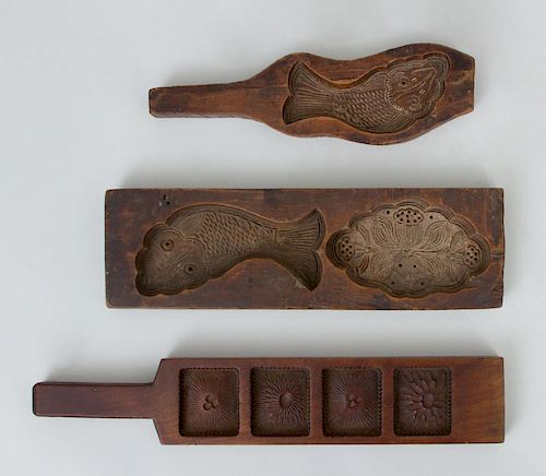 Three Wood Molds of Fish and Flowers