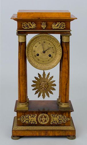 Louis Philippe Gilt-Bronze-Mounted Mahogany Portico Mantle Clock
