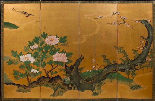 Japanese Gold Ground Four-Panel Paper Screen