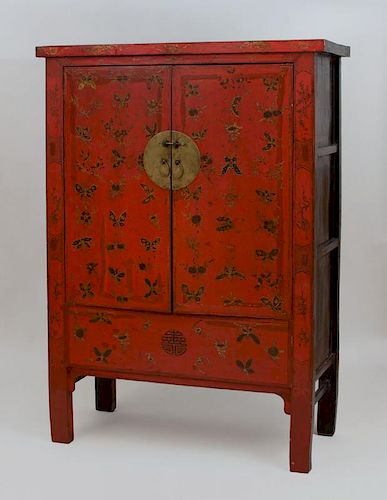 Chinese Red Lacquer Two-Door Cabinet