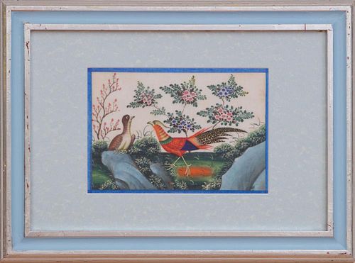Set of Twelve Chinese Paintings of Exotic Birds and Flowers on Pith Paper