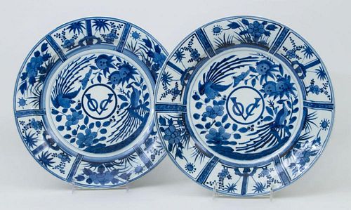 Pair of Arita Ware Blue and White Porcelain Chargers, in the Style of the Dutch East India Company