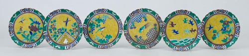 Set of Six Japanese Dotted Yellow-Ground Porcelain Plates
