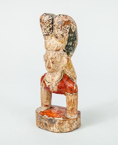 Indian Carved and Painted Wood Female Figure of an Acrobat