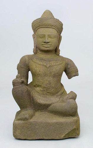 Khmer Style Carved Stone Figure of a Priest
