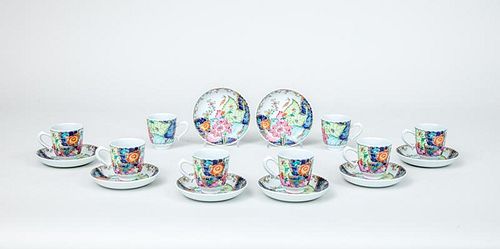 Set of Eight Portuguese Porcelain Demitasse Cups and Saucers by Mottahedeh, in the Tobacco Leaf Pattern