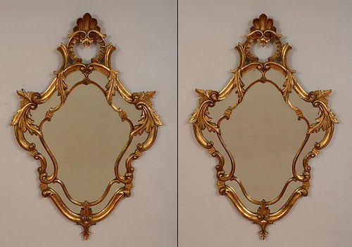 Pair of Venetian Rococo Style Carved Giltwood Mirrors