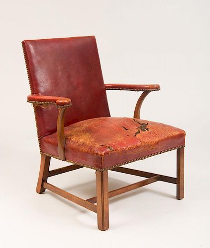 George III Style Mahogany and Leather Library Armchair