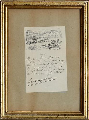 Henri René Albert Guy de Maupassant (1850-1893), Hand-Written Note from Étretat, France