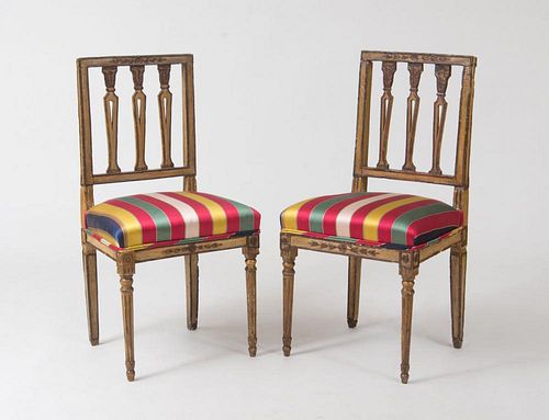 Pair of Italian Neoclassical Carved and Painted Side Chairs