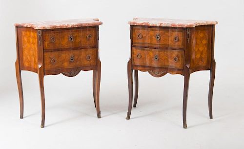Pair of Louis XV/XVI Style Gilt-Bronze-Mounted Mahogany and Tulipwood Side Cabinets