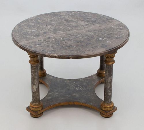 Italian Painted Circular Low Table with Marble Top
