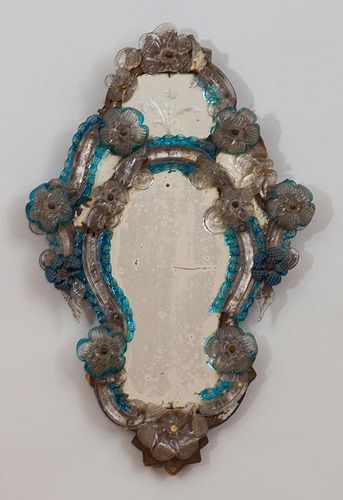 Venetian Small Blue and Clear Glass Mirror