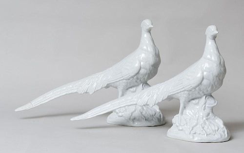 Two White Ceramic Pheasants