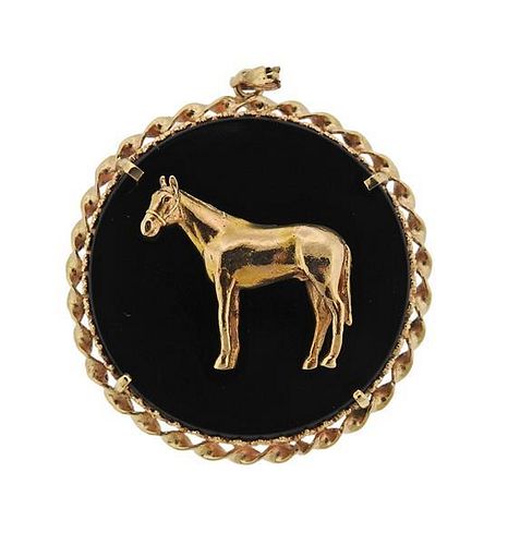 14k Gold Onyx Horse Pendant