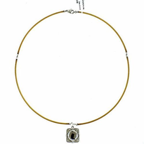 Charriol 18K Gold Steel Topaz Diamond Pendant Necklace