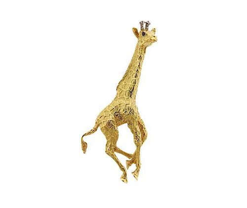 Tiffany &amp; Co 18k Gold Diamond Sapphire Giraffe Brooch Pin