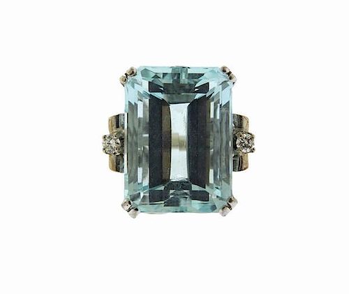 14k Gold 23.5ct Aquamarine Diamond Ring