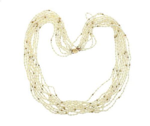 14k Gold Multi Strand Pearl Necklace