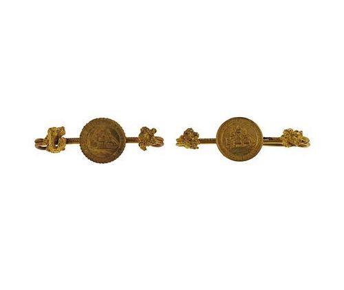 Antique 18K Gold Brooch Pin Set of 2