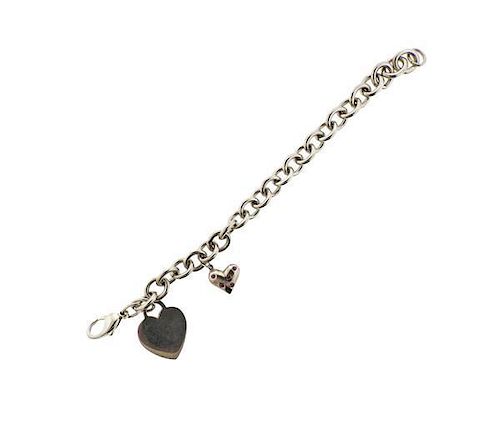 Tiffany &amp; Co Sterling Silver Pink Stone Charm Bracelet