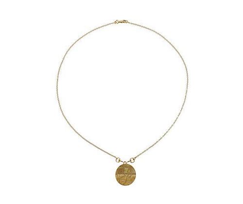 Gucci 18k Gold Horsebit Medallion Pendant Necklace