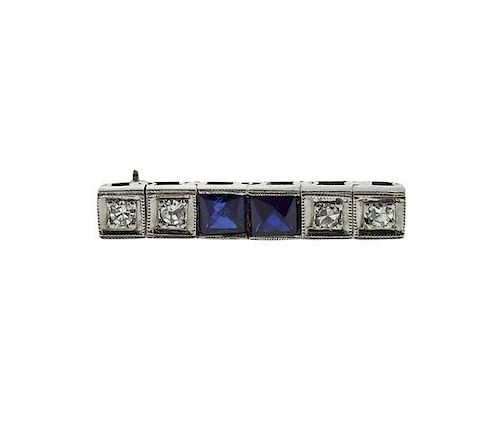 Art Deco Platinum Diamond Sapphire Bar Brooch