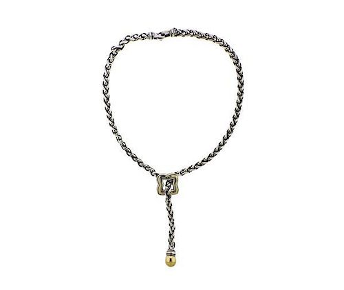 David Yurman 18k Gold Sterling Silver Wheat Chain Necklace