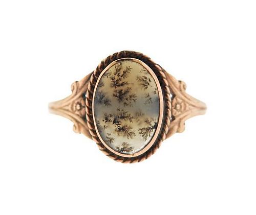 Antique 14K Gold Moss Agate Ring