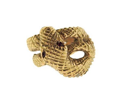 14K Gold Ruby Snake Ring