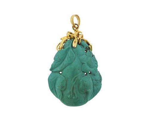 14k Gold Carved Turquoise Pendant