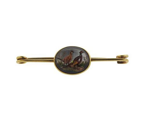 Tiffany &amp; Co 14k Gold Reverse Painting Brooch Pin