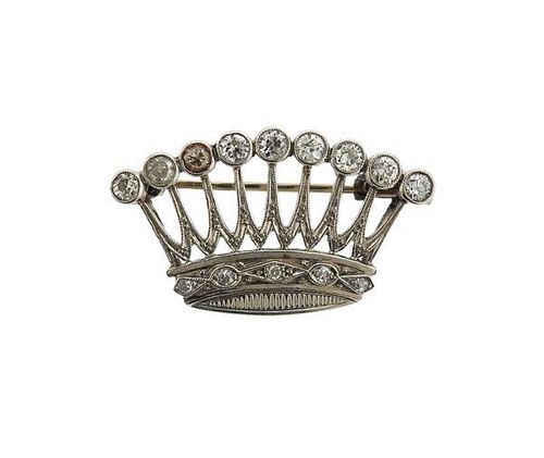 Platinum Diamond Crown Brooch Pin