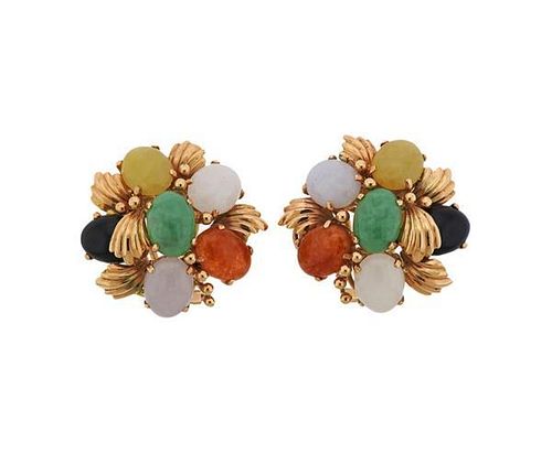 Gumps 14K Gold Multi Color Jade Earrings